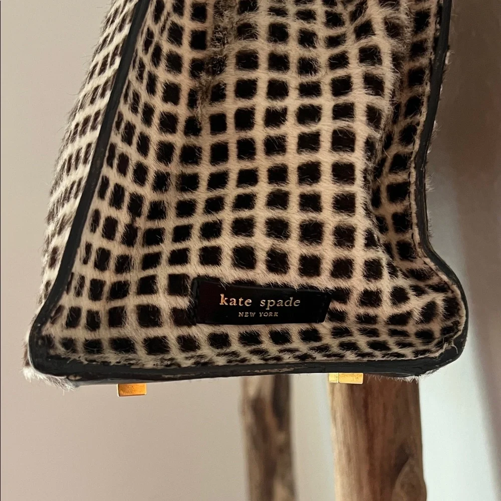 Kate Spade Black and Cream Checkered Shoulder Bag Calf Hair Leather Box